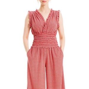 Max Studio Crepe Wide Leg Jumpsuit in Red NWT Size L Large